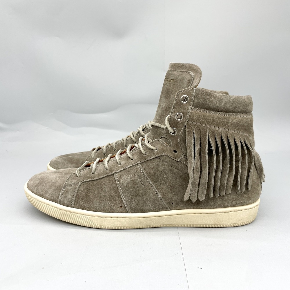 Saint Laurent Mens 45 12 YSL SL 18H Fringe High Top Court Sneakers Suede Grey - Picture 4 of 11